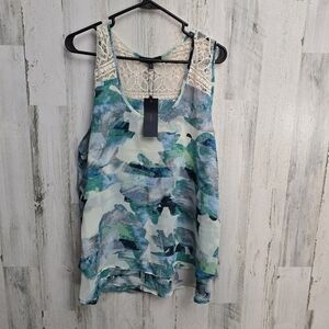 New Eclair Sheer Sleeveless Blue and Green Top Womens Size 1X
